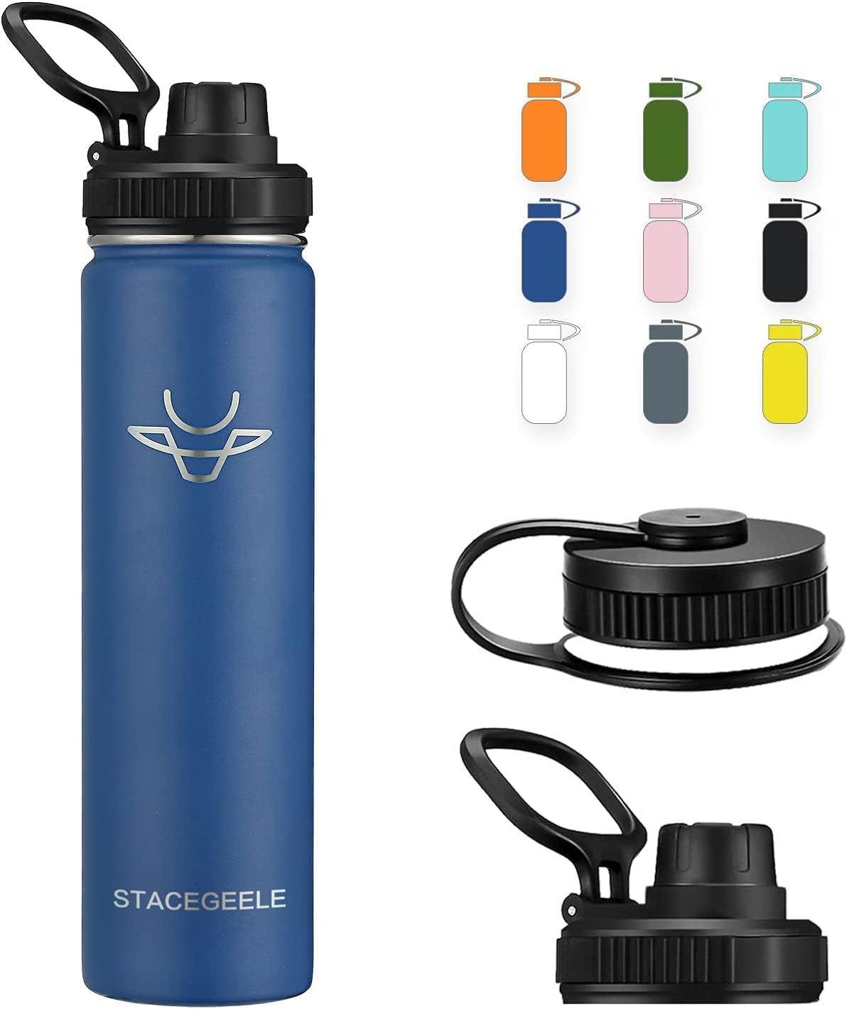 STACEGEELE Botella de agua aislada al vacío con tapa de boquilla y rosca en la parte superior, termo de acero inoxidable para niños, a prueba de