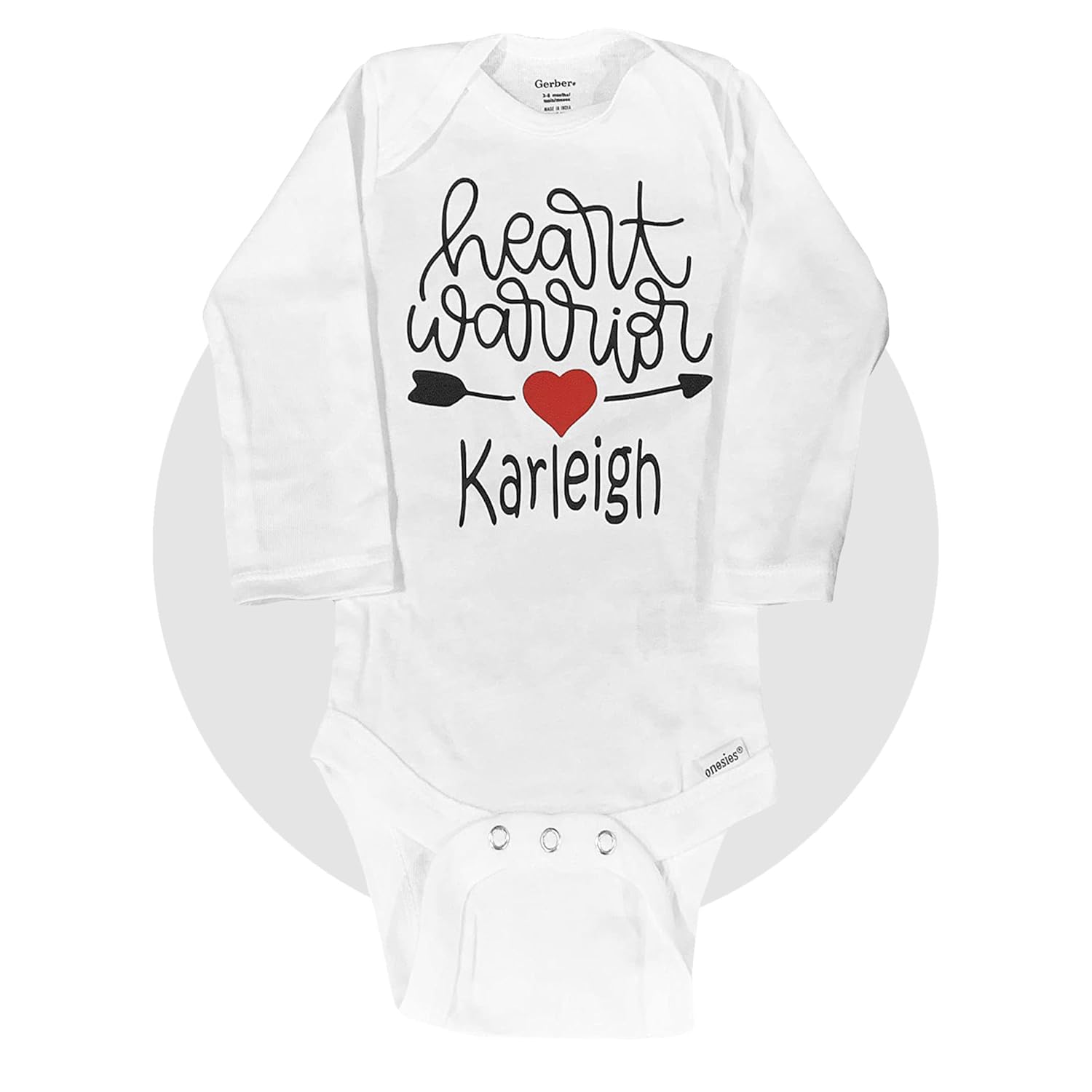 Heart Warrior Gifts – 100% Cotton Personalized Onesies – Unisex Sizing – Black or White Available – Gift Wrapped Free – CHD Awareness Baby Onesies –