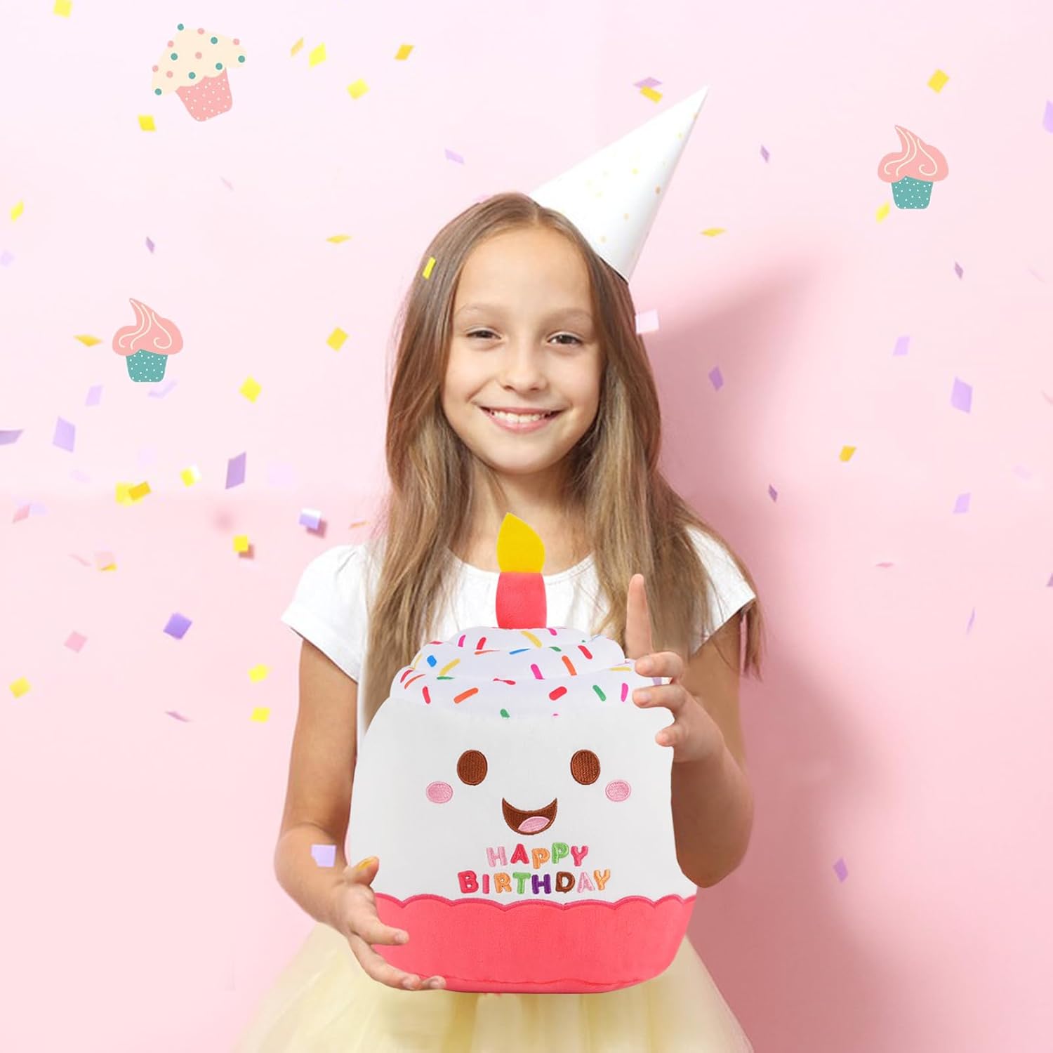 Peluche de pastel de cumpleaños de 12 pulgadas, lindo juguete de peluche de pastel de cumpleaños, decoración de fiesta de cumpleaños, regalo de
