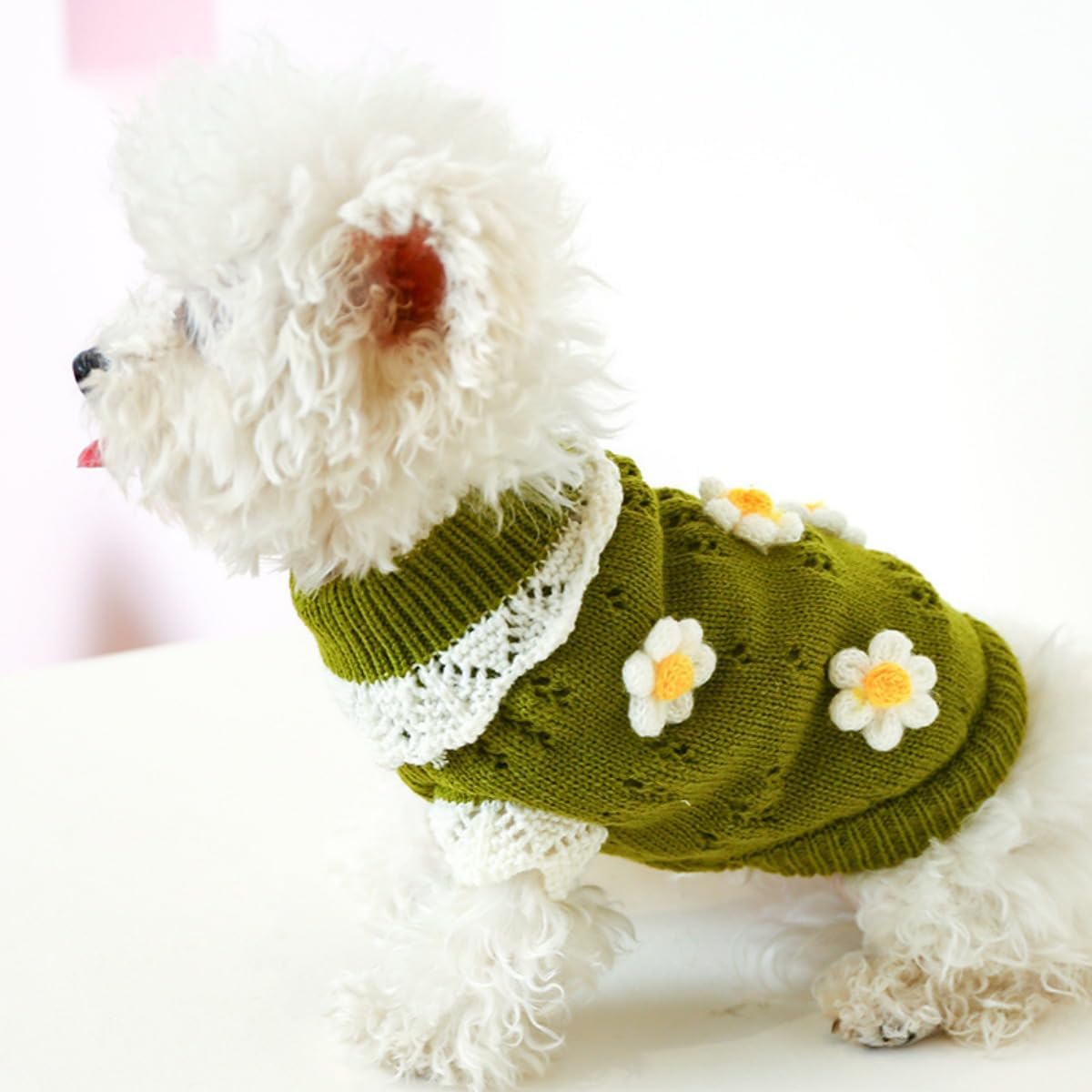 Suéter de punto para perro, cálido y cómodo, con patrón de flores, suéter feo de Navidad, abrigo de invierno para Chihuahua, cachorro, ropa de