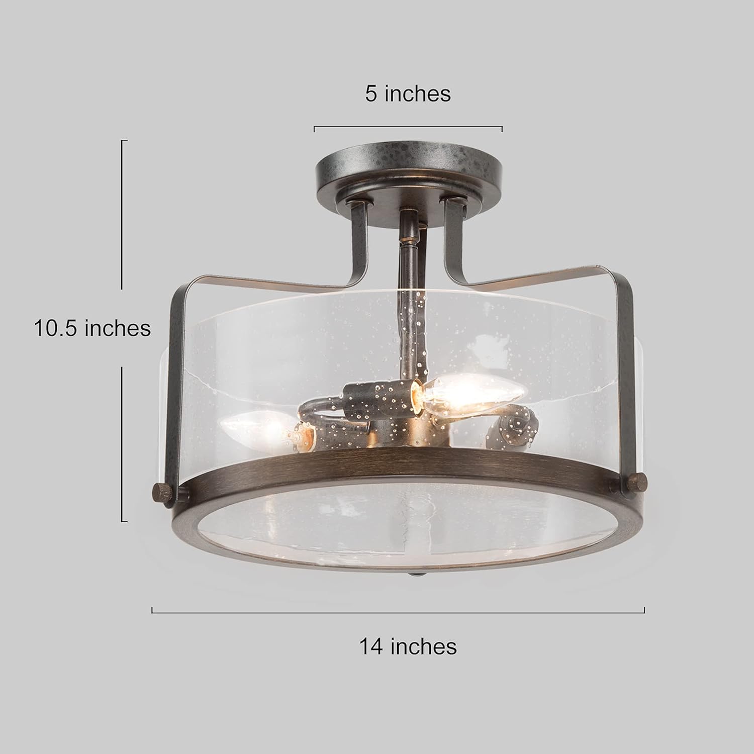 Optimant Lighting Lámpara de techo semiempotrada estilo granja, 3 lámparas cerca del techo con vidrio sembrado para pasillo, dormitorio, comedor,
