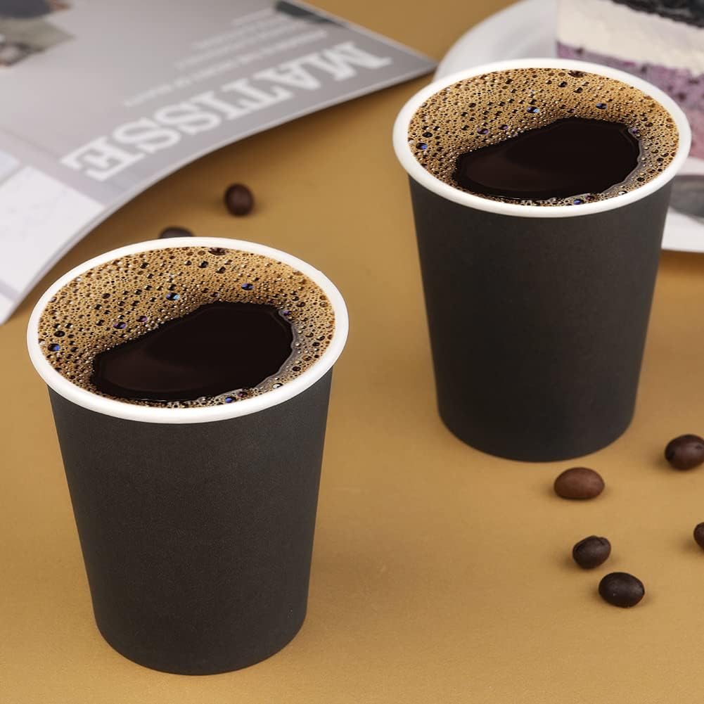 Paquete de 50 tazas de café de papel desechables negras de 8 onzas, tazas de café de taza caliente, taza de té de papel, tazas de bebidas para