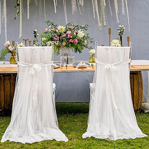 Falda tutú de tul hecha a mano con lazo de banda para fiesta, boda, baby shower, decoración del hogar (blanco, juego de 2)