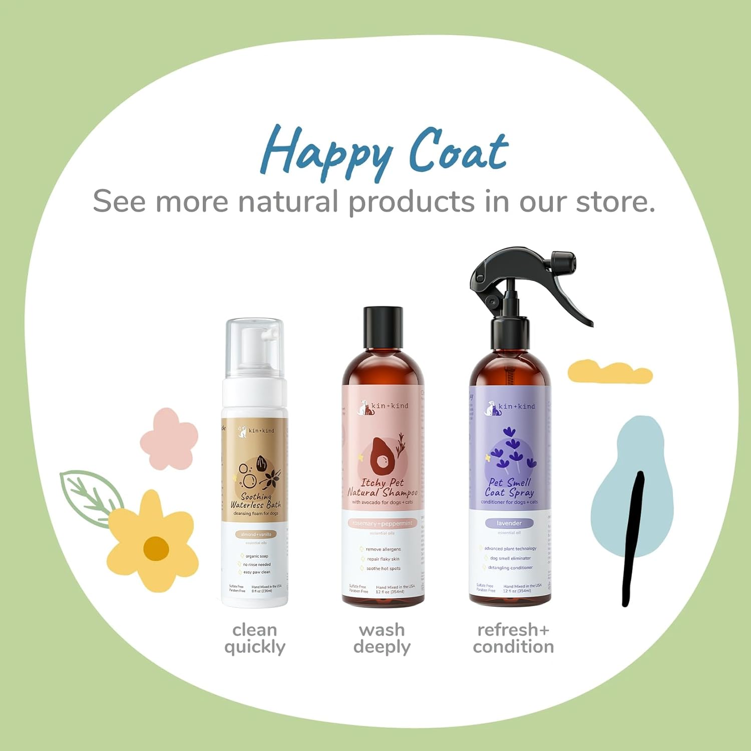 kin+kind Spray para perros (12 onzas líquidas), fórmula desodorizante de pachulí con aroma de colonia para perros de larga duración con aloe vera,