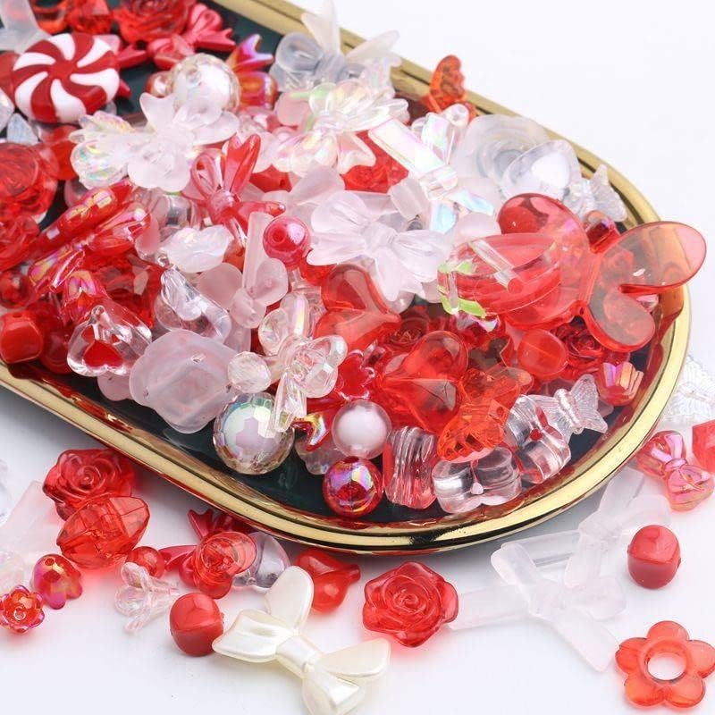 Cuentas estéticas de acrílico surtidas de 5.29 oz (170  230 unidades) para hacer joyas, cuentas redondas kawaii, corazón, estrella, mariposa, lazo,
