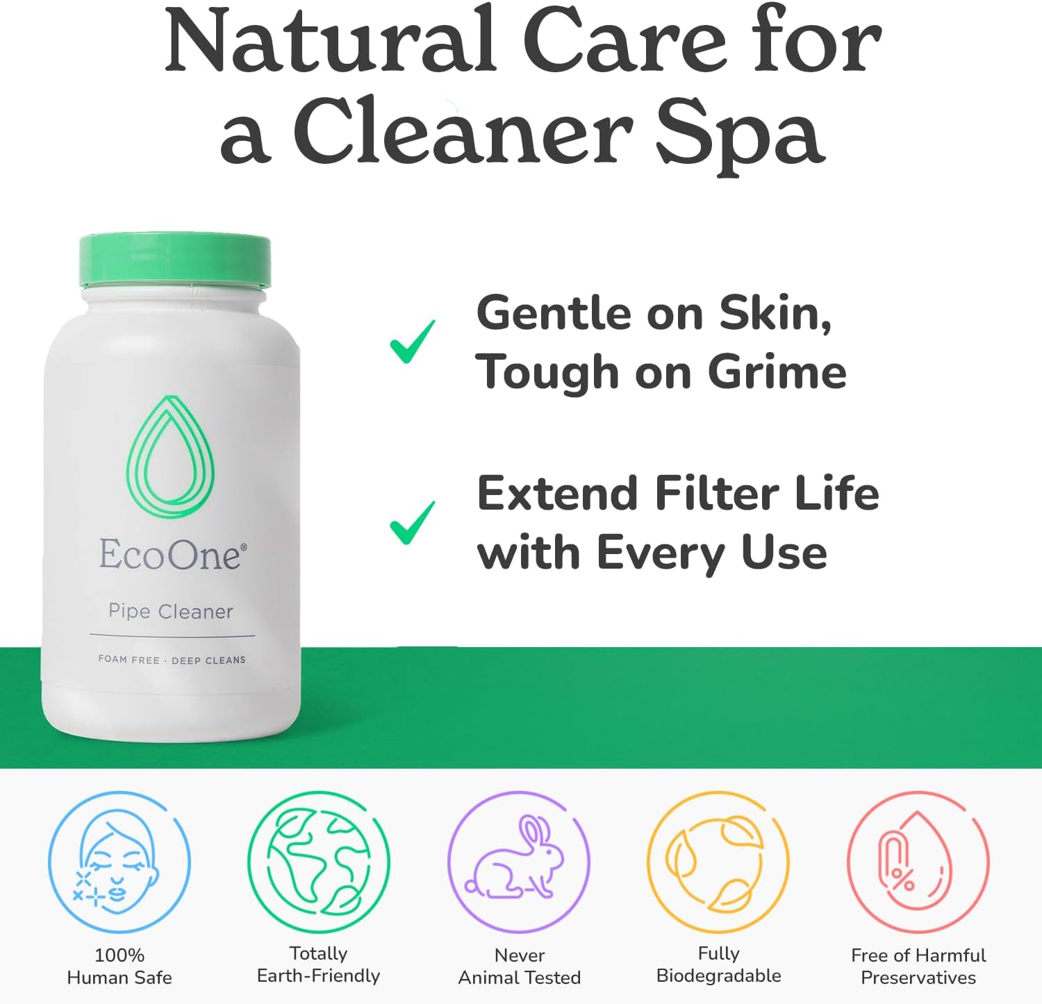 ecoone Limpiador de filtro totalmente natural para spa y bañera de hidromasaje, limpiador de filtro de spa, sin espuma, sin cloro y sin fosfatos,