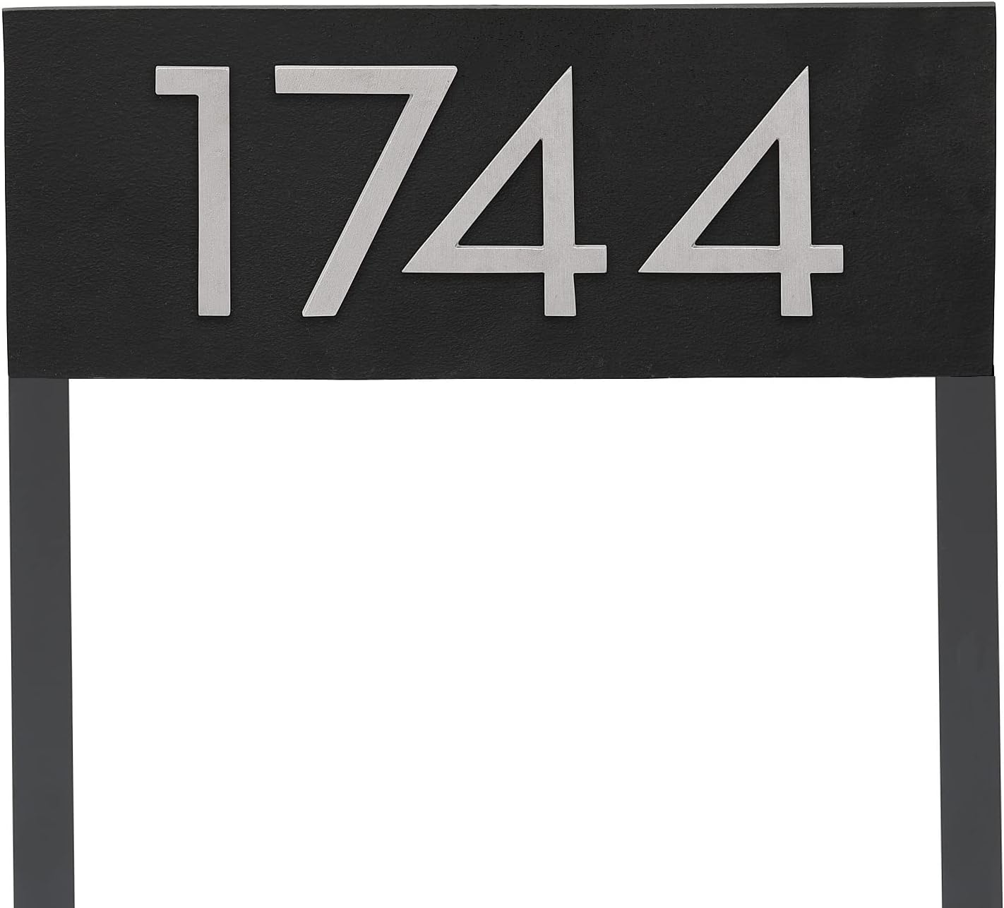 Placa de dirección horizontal flotante moderna de 6 pulgadas con estacas de césped, letrero de dirección montado, letrero de números de casa,