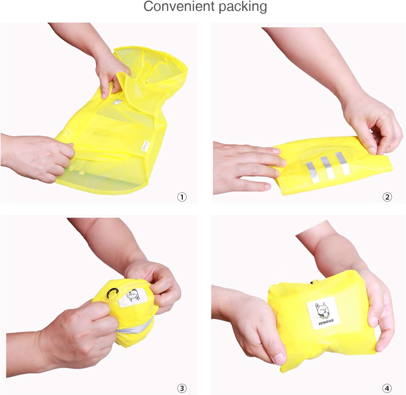 iChoue Chubasquero para perro, impermeable, ajustable, con correas reflectantes, ligera, para bulldog francés grande (amarillo, L)