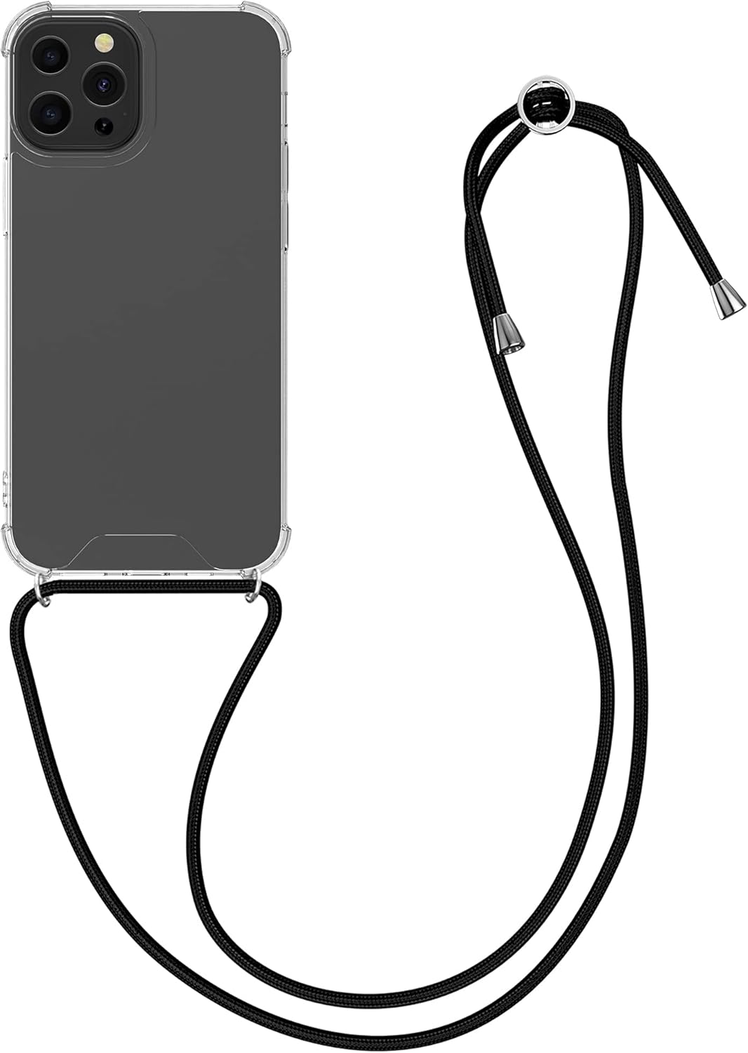 kwmobile Funda cruzada compatible con Apple iPhone 13 Pro, funda transparente de TPU con correa de cordón, color negro y transparente