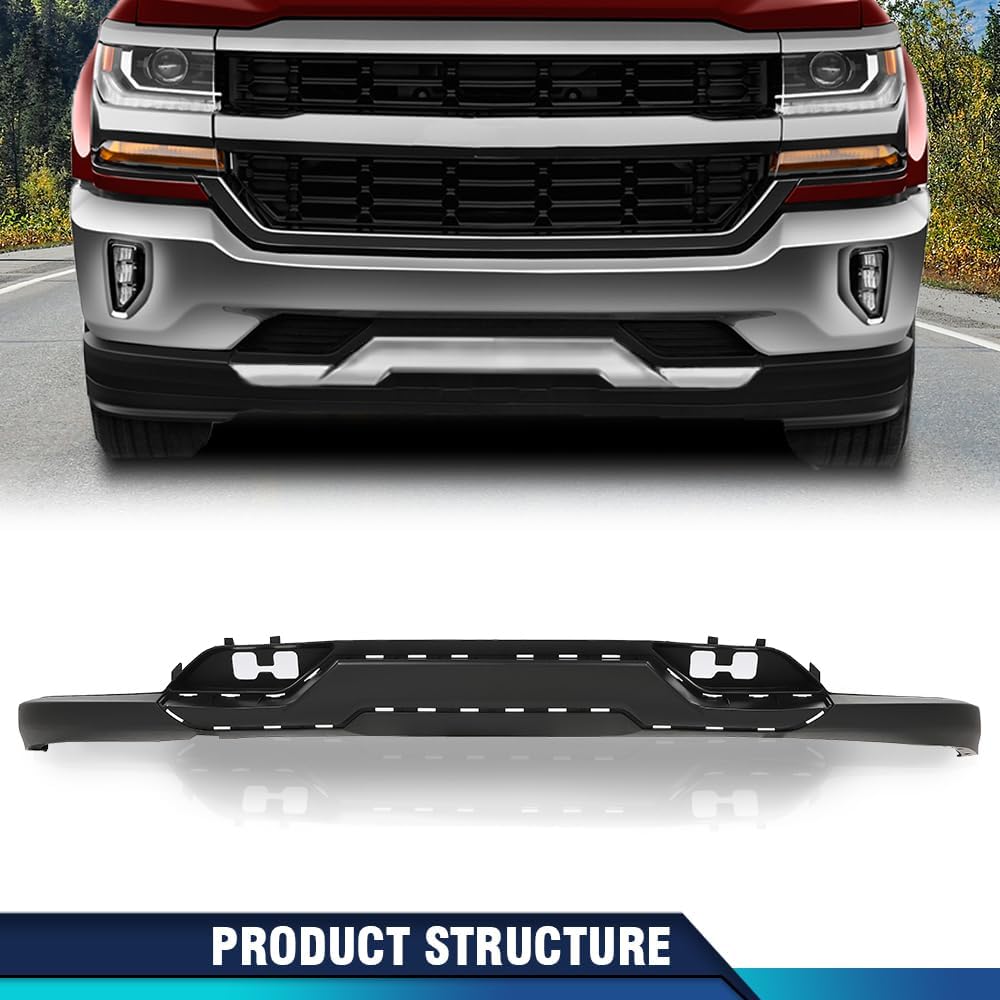 PIT66 Cenefa de parachoques delantero texturizada con agujeros de gancho de remolque compatible con Chevy Silverado 1500 2016-2018Silverado 1500 LD