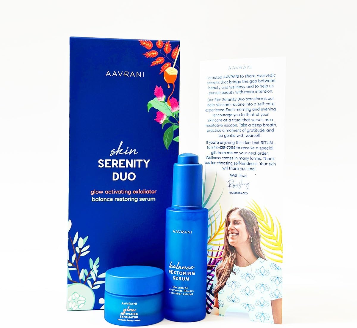 Aavrani Skin Serenity Duo – Exfoliante activador de brillo, máscara de arcilla de cúrcuma sin manchas de 0.5 onzas, suero restaurador de equilibrio