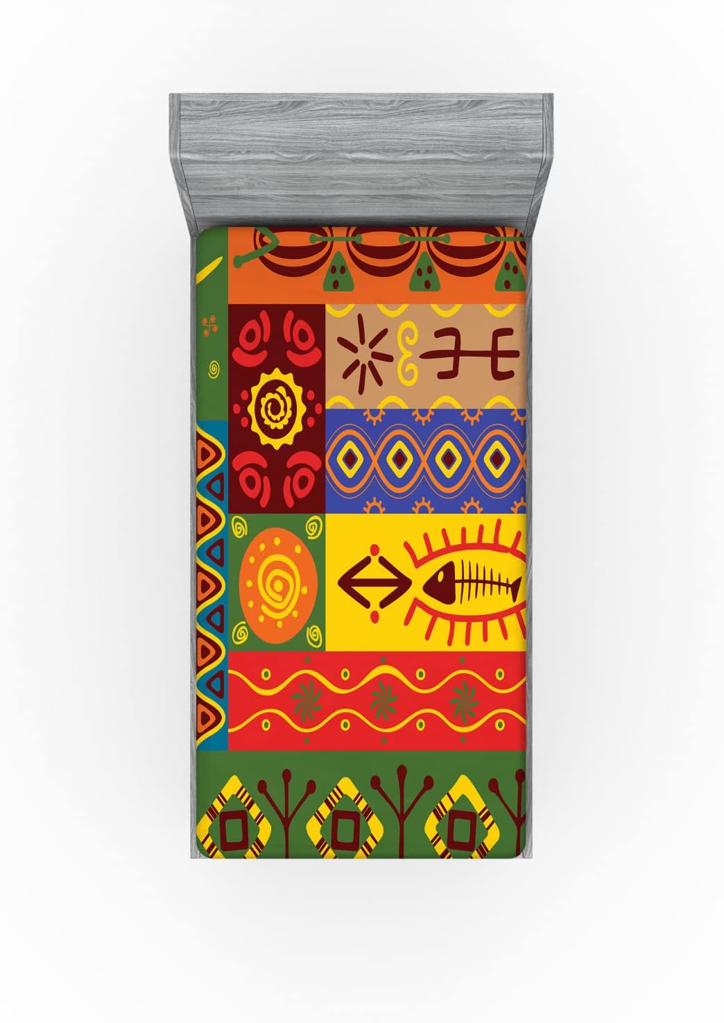 Ambesonne Sábana bajera africana, formas de arte folclórico abstracto del oeste, impresión de líneas únicas, ropa de cama de tela decorativa suave,