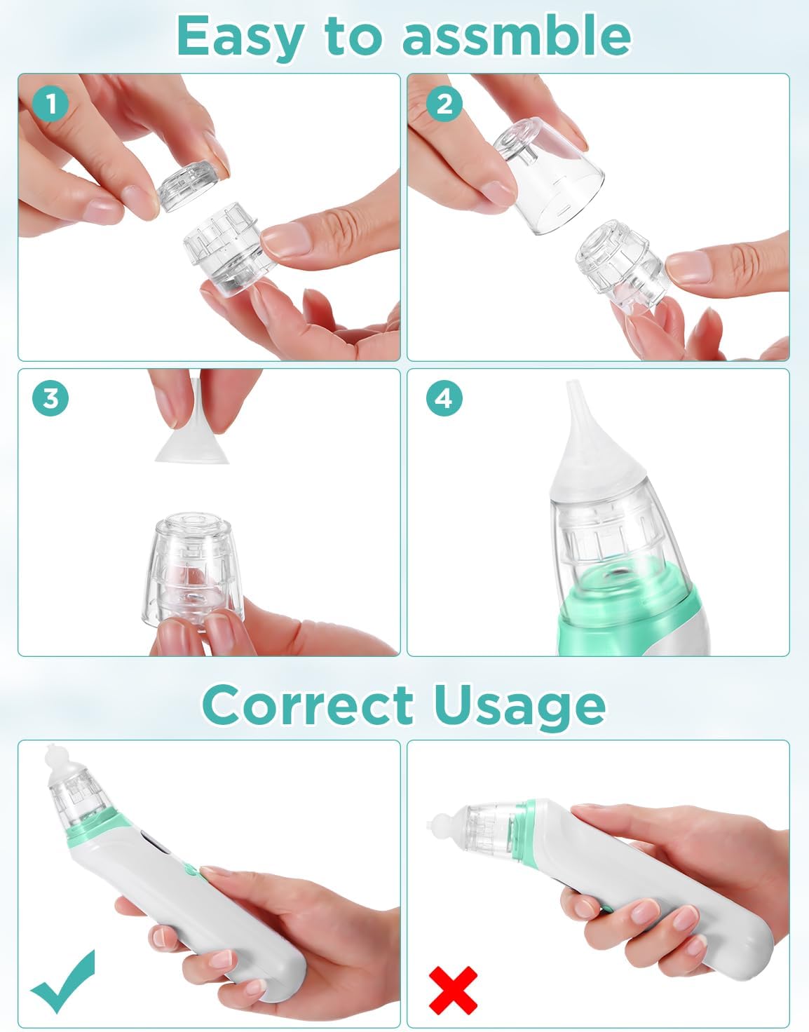 Aspirador nasal eléctrico para bebé, limpiador de succión de nariz para bebé, esenciales para bebés con 3 niveles de succión, música y luz LED,