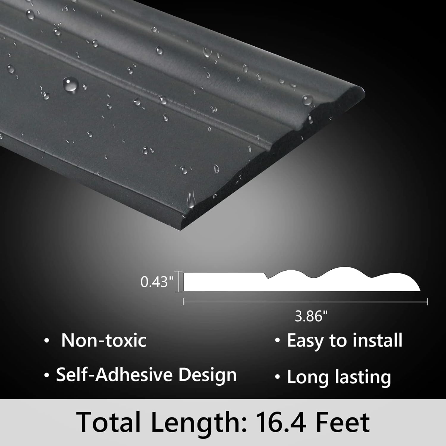 Moldura flexible de pared para base de pared para despegar y pegar, 4 pulgadas de ancho x 16.4 pies de largo, rodapiés de vinilo autoadhesivo para