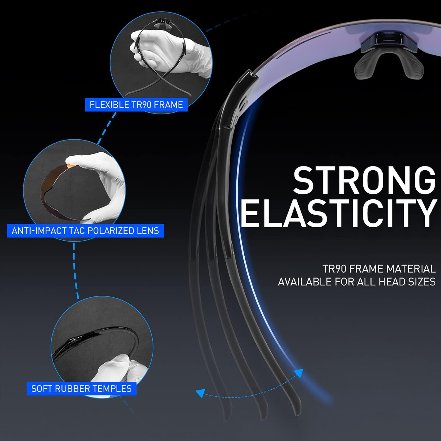 KAPVOE Gafas de ciclismo polarizadas con 3 lentes intercambiables, MTB ciclismo, béisbol, golf, deportes, gafas de sol para hombres y mujeres