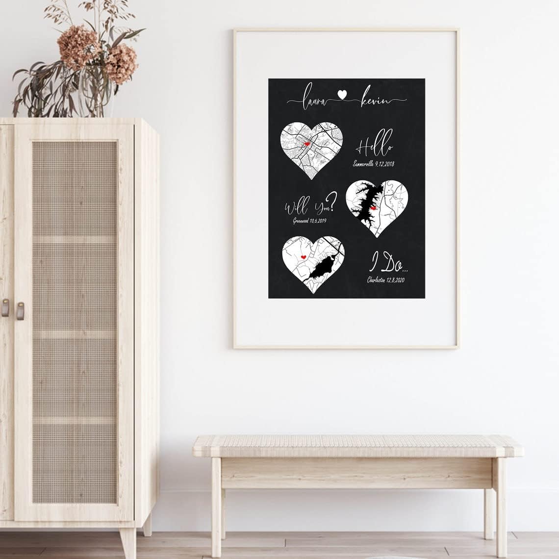 Hello Will You I Do 3 – Impresión de mapa de corazón, primer día de San Valentín casado, aniversario de boda para pareja, mapa de primer