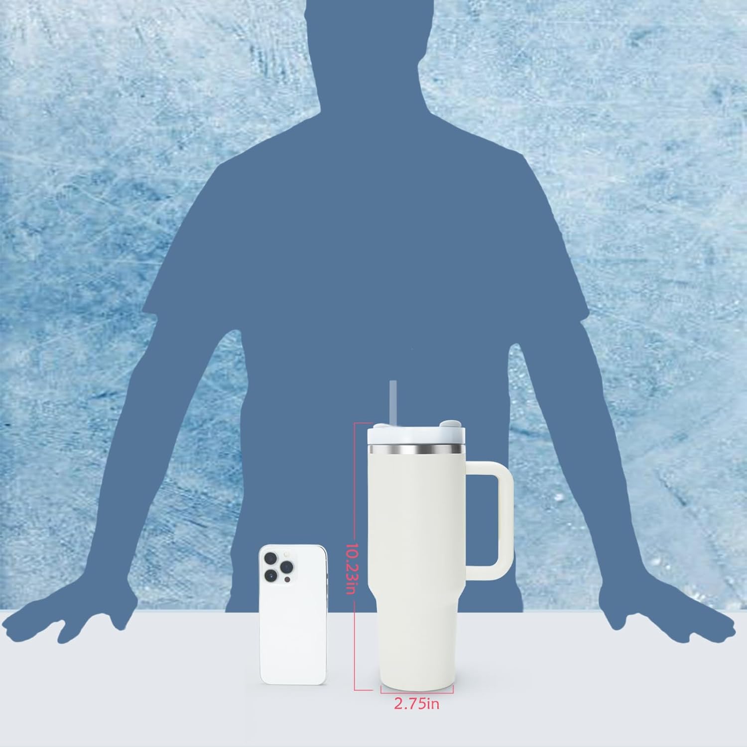 Vaso de 40 onzas con asa y tapa con pajilla, vaso de acero inoxidable aislado al vacío, taza de viaje para agua, té helado o café, batido, regalos