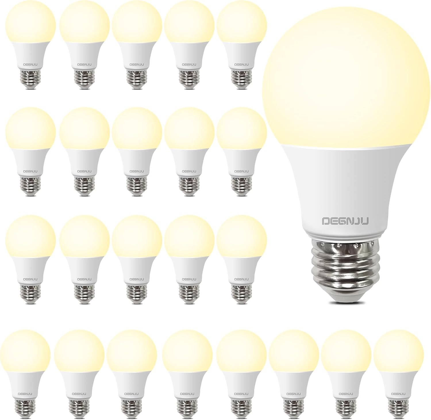 DEGNJU Paquete de 24 bombillas LED blancas suaves de 2700 K, bombillas LED equivalentes a 60 W, bombillas estándar A19, 800 LM, 15000 horas, base