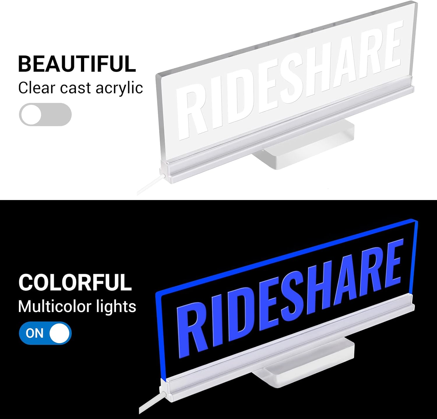 Rideshare – Letrero de luz para automóvil, accesorios de taxista que cambian de color, alimentado por USB, luz brillante y brillante, montaje en