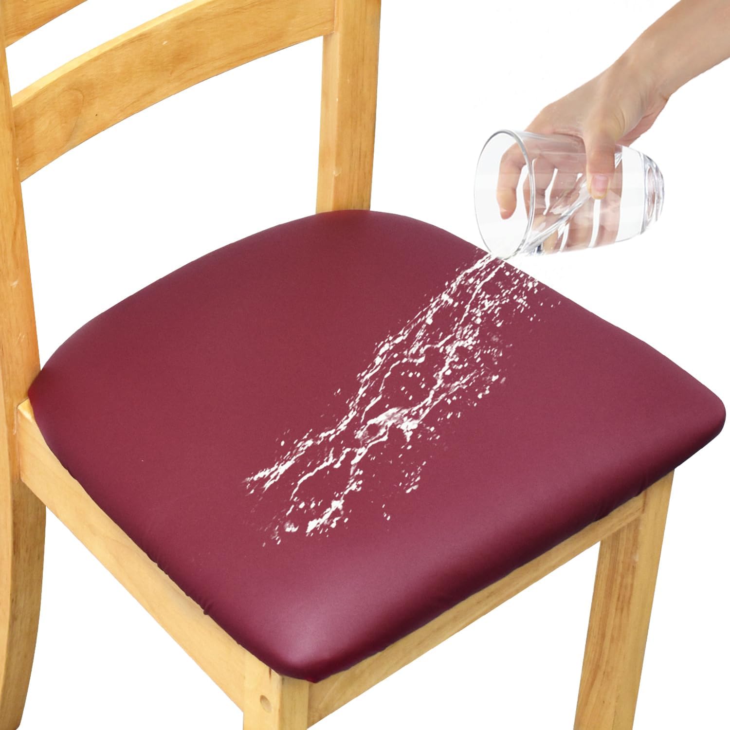 Fundas de asiento elásticas de cuero con lazos elásticos, impermeables, de piel sintética, extraíbles y lavables, para el hogar, la cocina (rojo