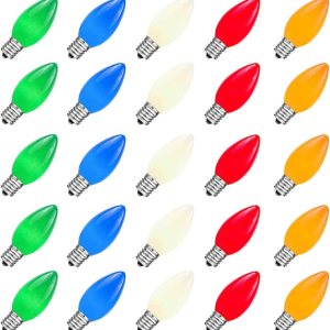Doratale Paquete de 25 bombillas de Navidad multicolor C9, bombillas de repuesto de cerámica multicolor C9 para cadena de luces de Navidad, base Doratale Paquete de 25 bombillas de Navidad multicolor C9, bombillas de repuesto de cerámica multicolor C9 para cadena de luces de Navidad, base