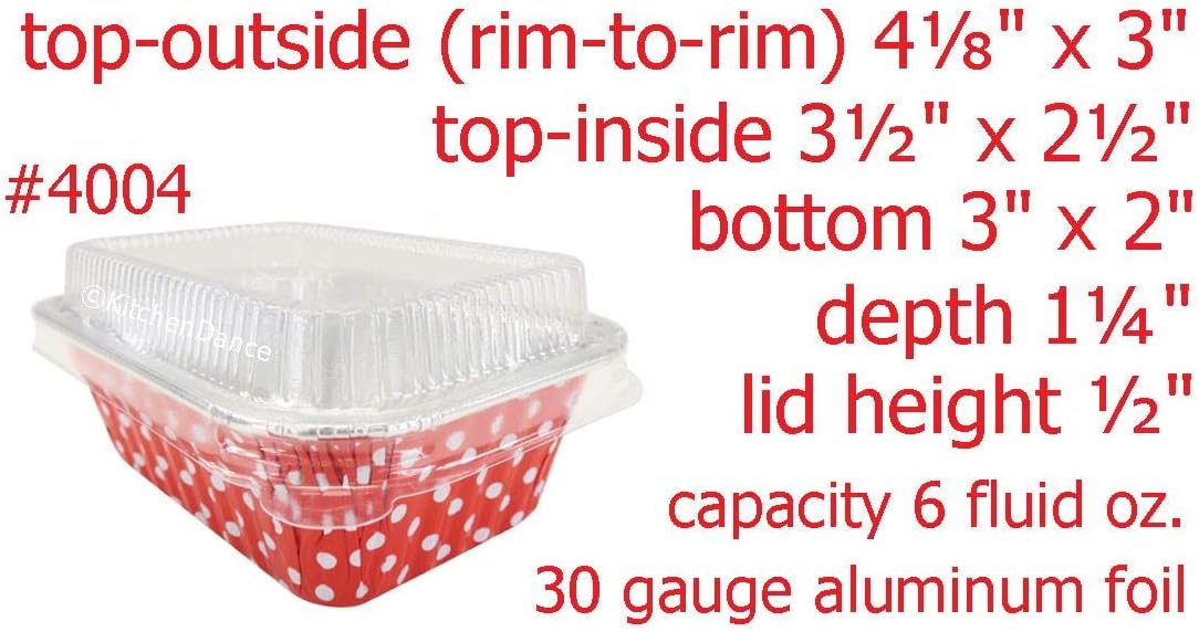 KitchenDance – Mini moldes desechables de aluminio con tapas, 6 onzas, rectangulares de tamaño individual, moldes para hornear de papel de aluminio