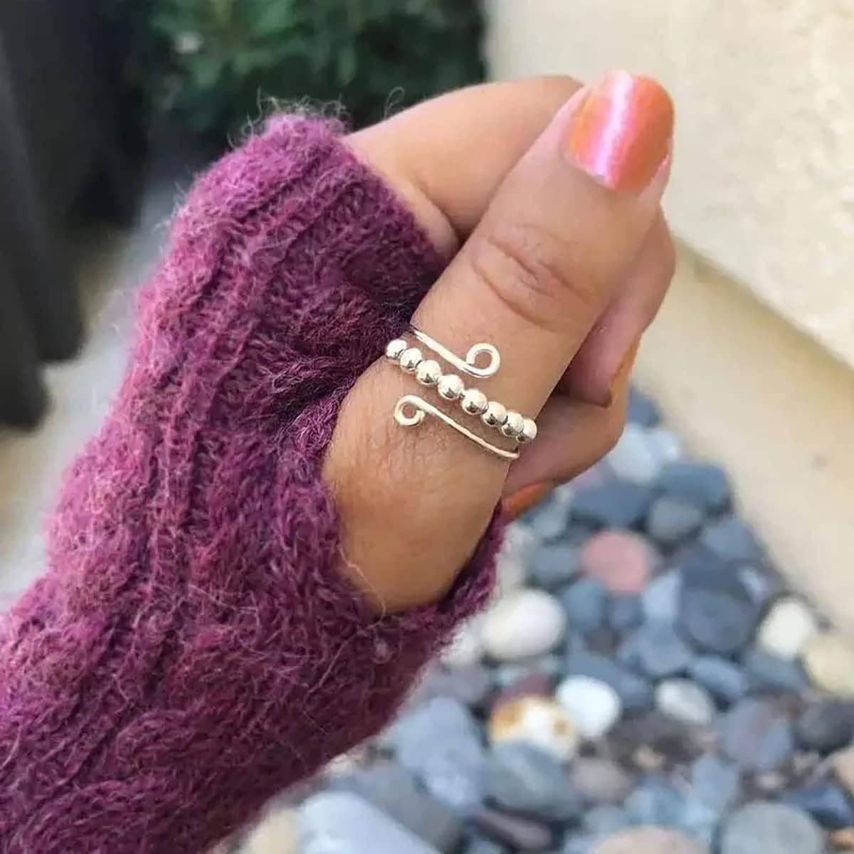 Anillo para ansiedad con cuentas de arcoíris de mamá con texto en inglés “To My Daughter”, anillos ajustables abiertos para ansiedad para mujeres,