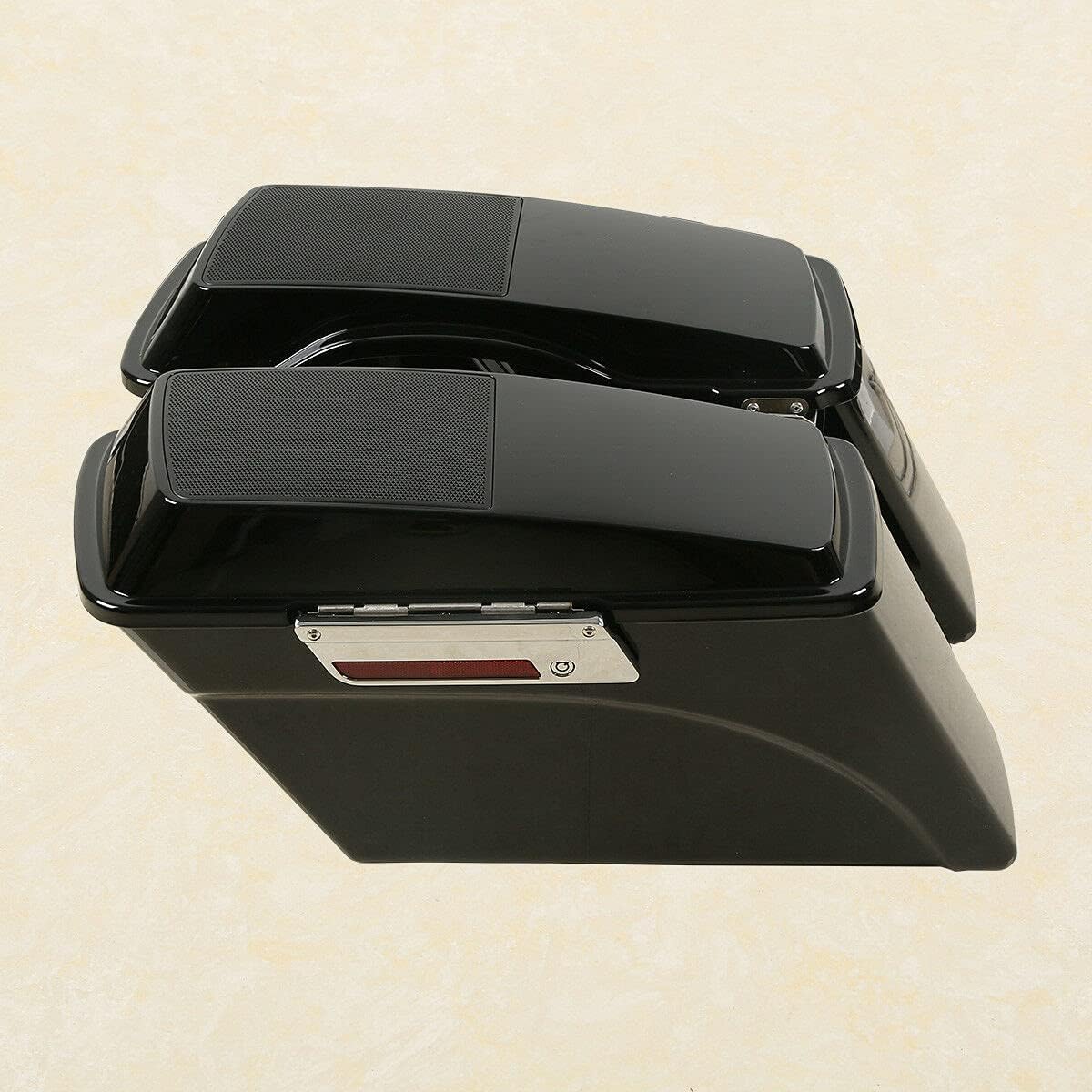TCMT Alforjas duras de 6 x 9 pulgadas, tapas de altavoz y forros de alfombra + guardabarros trasero LED para Harley Touring Road King Electra Glide