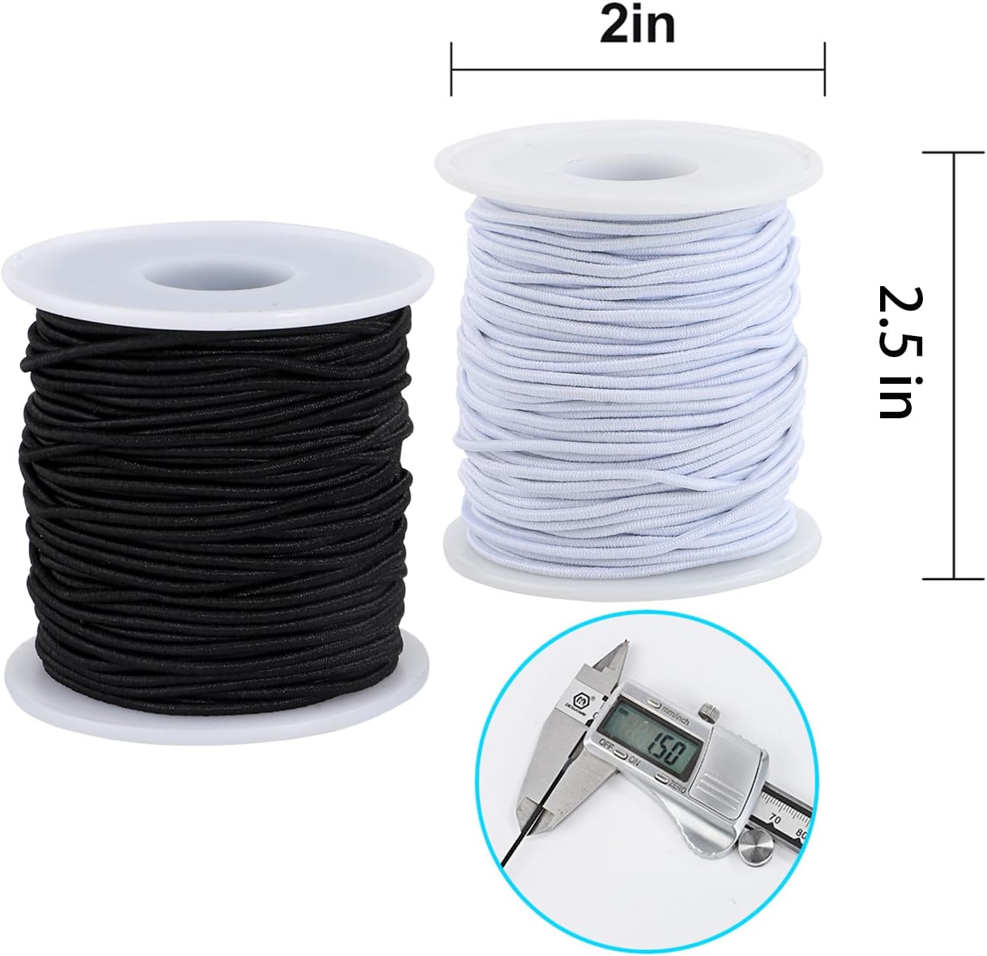 Cuerda elástica para pulsera, 2 rollos de cuerda elástica de 0.059 in para pulseras, joyería, collares, cuentas y manualidades (negro y blanco)