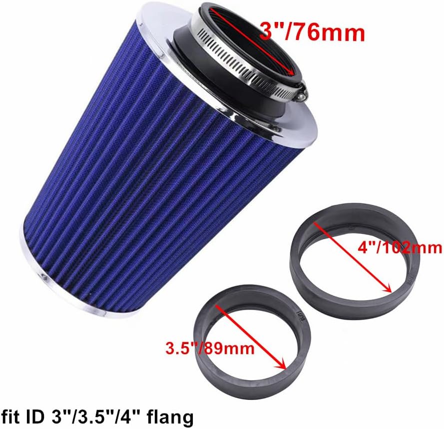Filtro de aire universal de cono de abrazadera de alto rendimiento con brida de 4 pulgadas, ajuste de filtro de aire de 3 pulgadas, filtro de aire