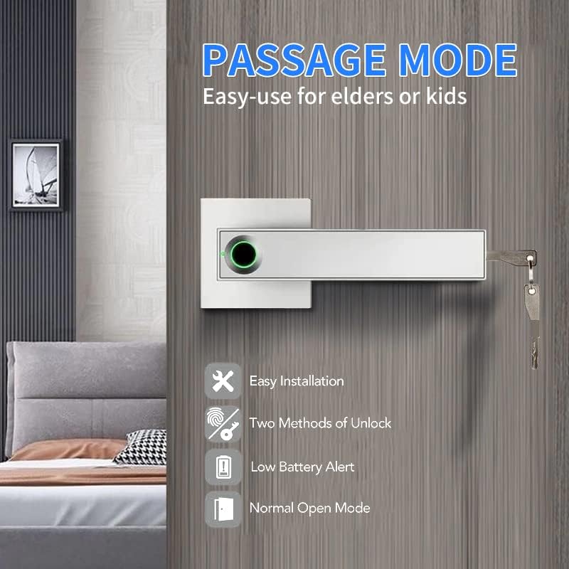 Cerradura de huellas dactilares biométrica segura con asa, perilla de puerta electrónica con 30 huellas dactilares, adecuado para el hogar, hotel,