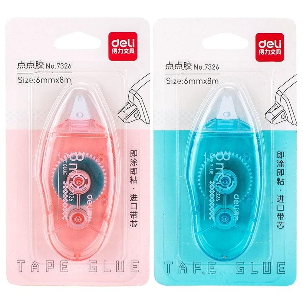 Cinta adhesiva adhesiva de doble cara, 0.236 in x 26.2 ft, color rosa y azul, cinta adhesiva para escuela, oficina, papelería, papelería japonesa,