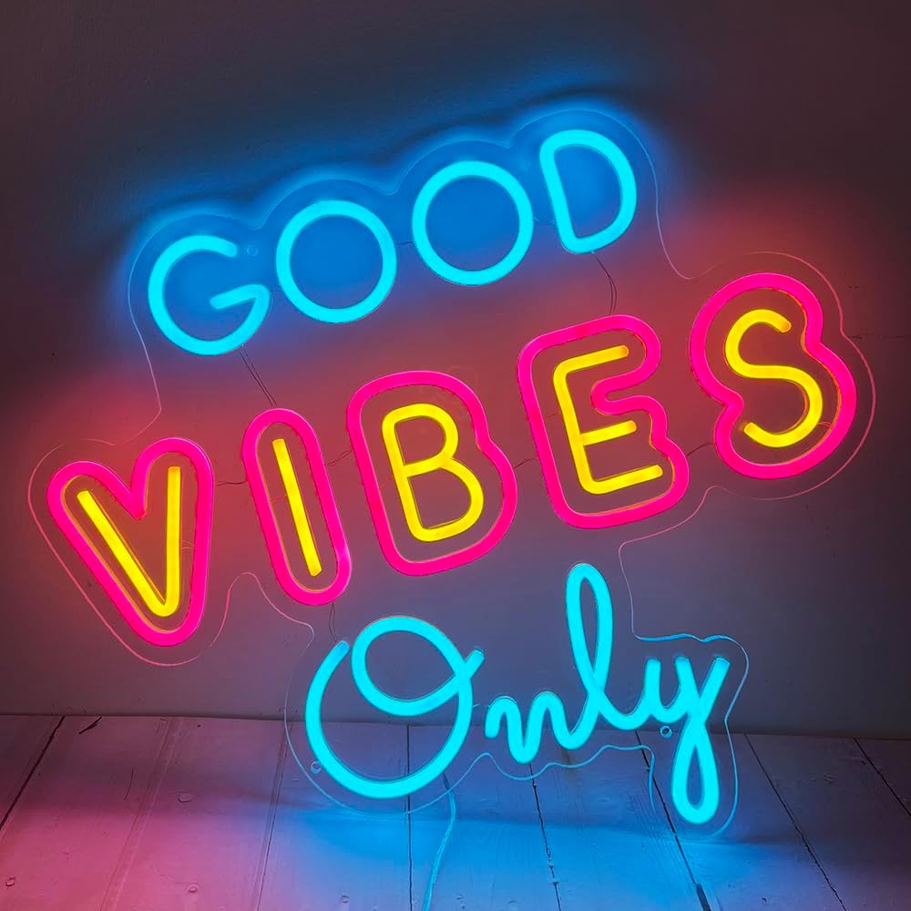 Letrero de neón con texto en inglés “Good Vibes Only”, letrero de noche LED para decoración de pared, letrero de neón acrílico, grande de 20.5 x