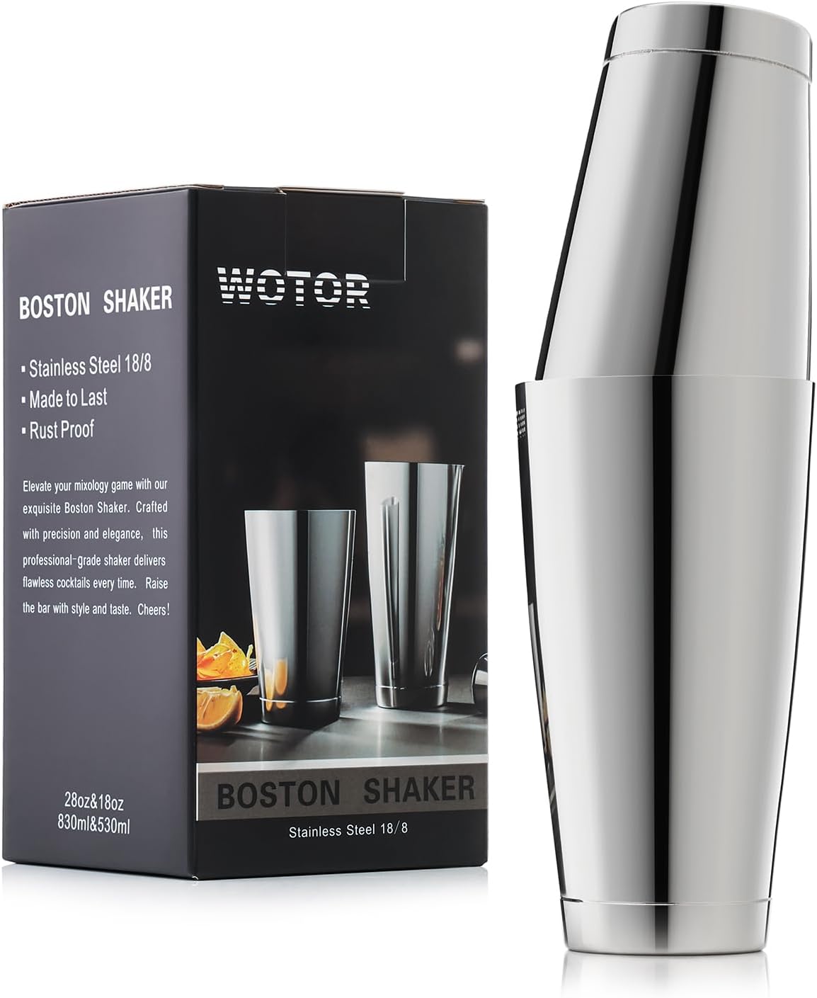 Boston – Juego de coctelera de acero inoxidable de 18 onzas y 28 onzas, mezclador de bebidas de Martini de metal para bartending, herramientas de