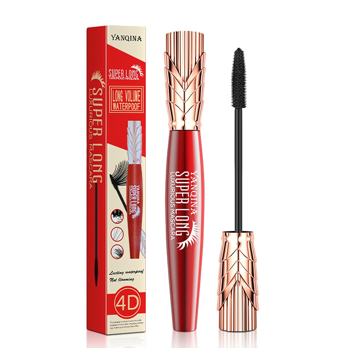 Yanqina – Máscara de pestañas súper larga, 4D, color negro, impermeable, de larga duración, a prueba de manchas, rizado, maquillaje de pestañas,
