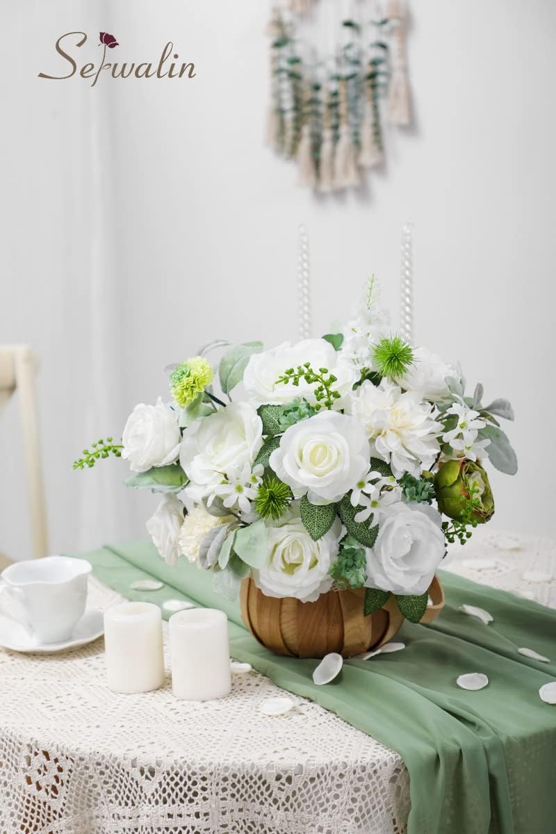 Serwalin Flores artificiales, flores blancas falsas, flores de seda para manualidades, ramos de boda, centros de mesa y arreglos florales, despedida
