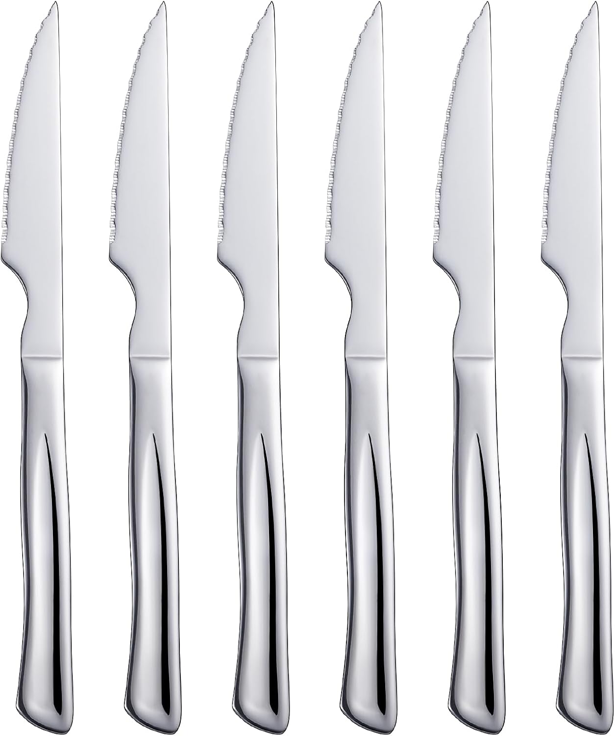 Juego de cuchillos de carne plateados, juego de 6 cuchillos de cocina de acero inoxidable y cuchillos de cocina, cuchillos de carne dentados