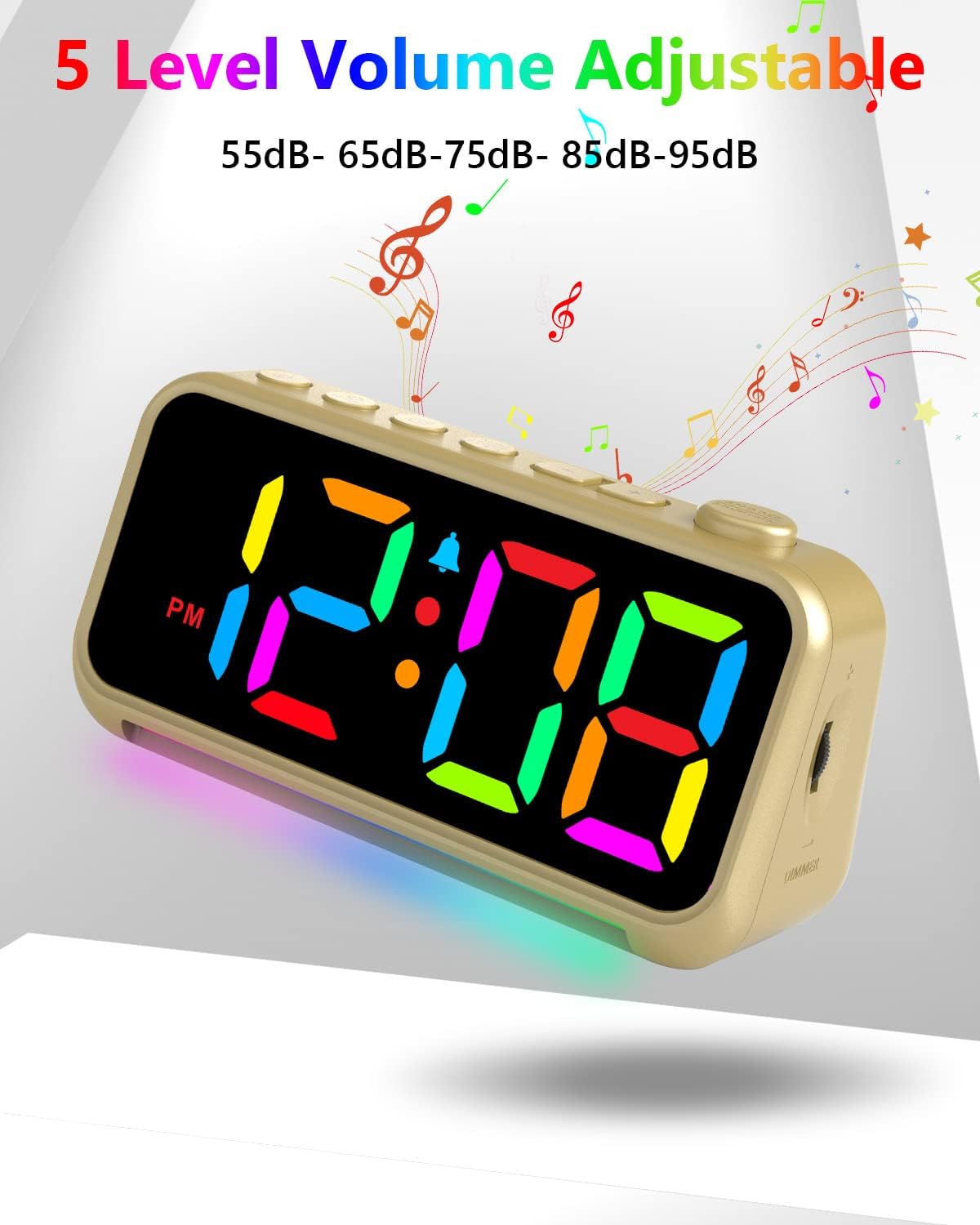 Reloj despertador con pantalla digital LED, puerto de carga USB de luz RGB extra fuerte, relojes de escritorio pequeños para personas que duermen