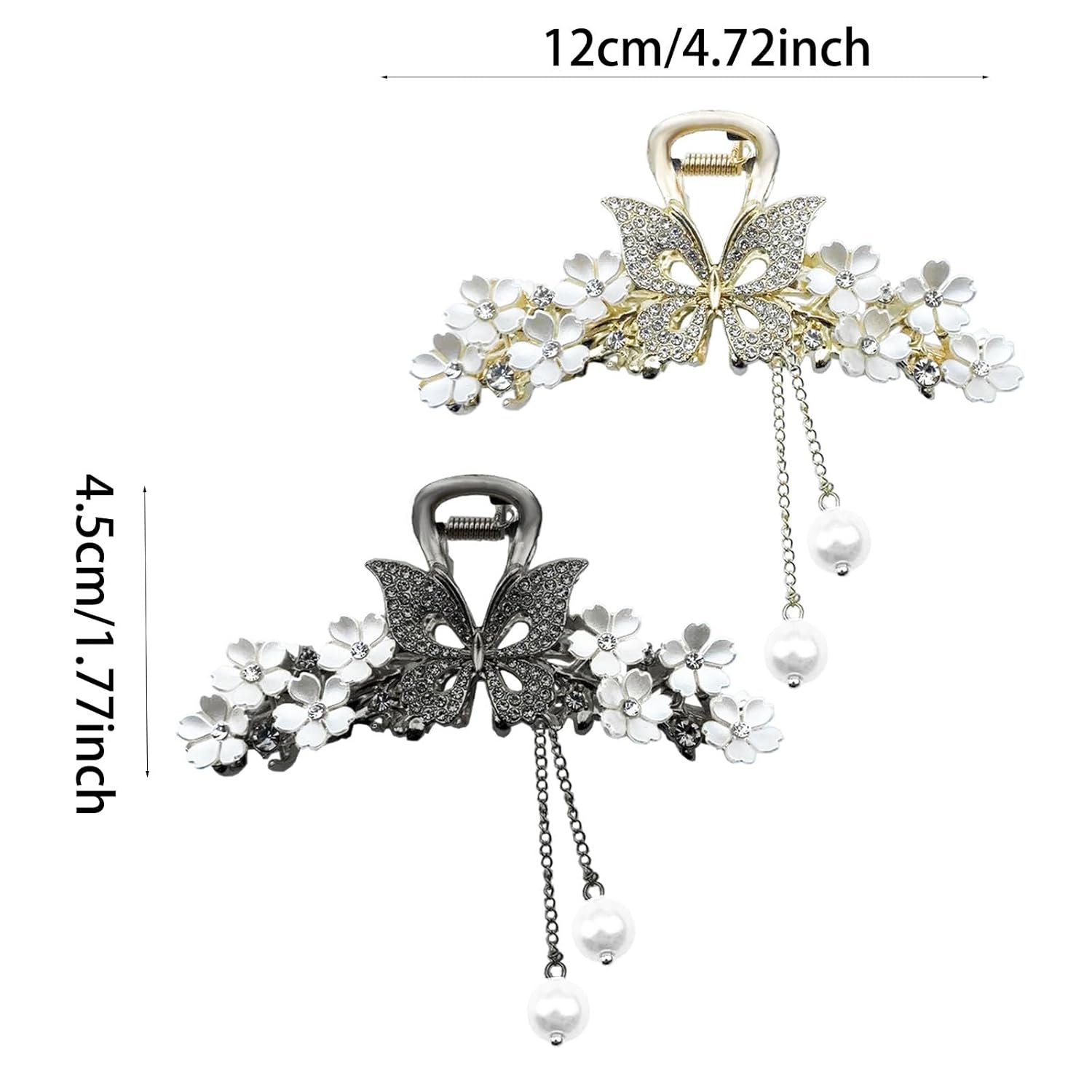 2 pinzas grandes de metal para el cabello, con diseño de mariposa y flores, borlas de flores, pinzas gruesas y largas para el cabello, pasadores,
