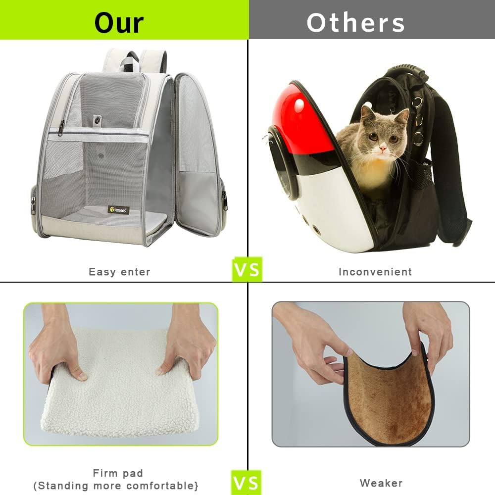 Texsens Mochila transportadora para mascotas para gatos pequeños y perros, diseño ventilado, correas de seguridad, soporte de hebilla, plegable,