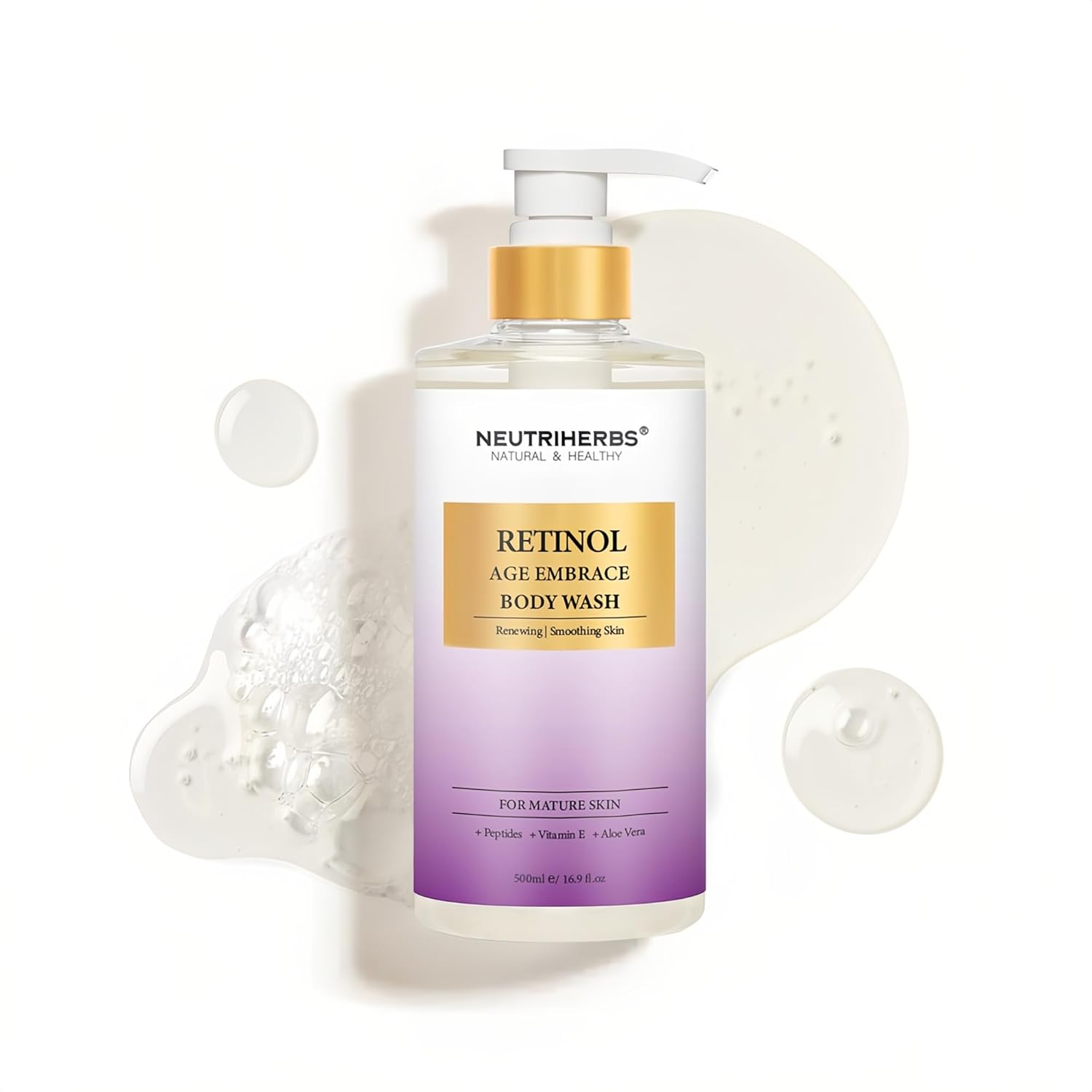 Neutriherbs Gel de ducha con retinol, antienvejecimientorenovador para mujeres y hombres, jabón de ducha diario con péptidos, vitamina E, aloe vera,