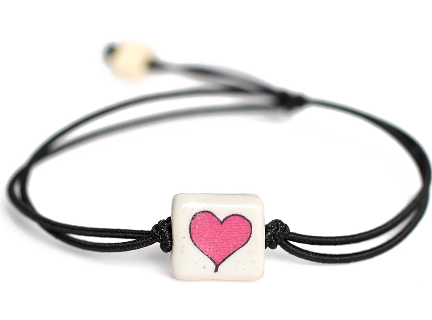 MudLOVE Handmade Doodle Bracelet, Heart”, Black Adjustable Cord