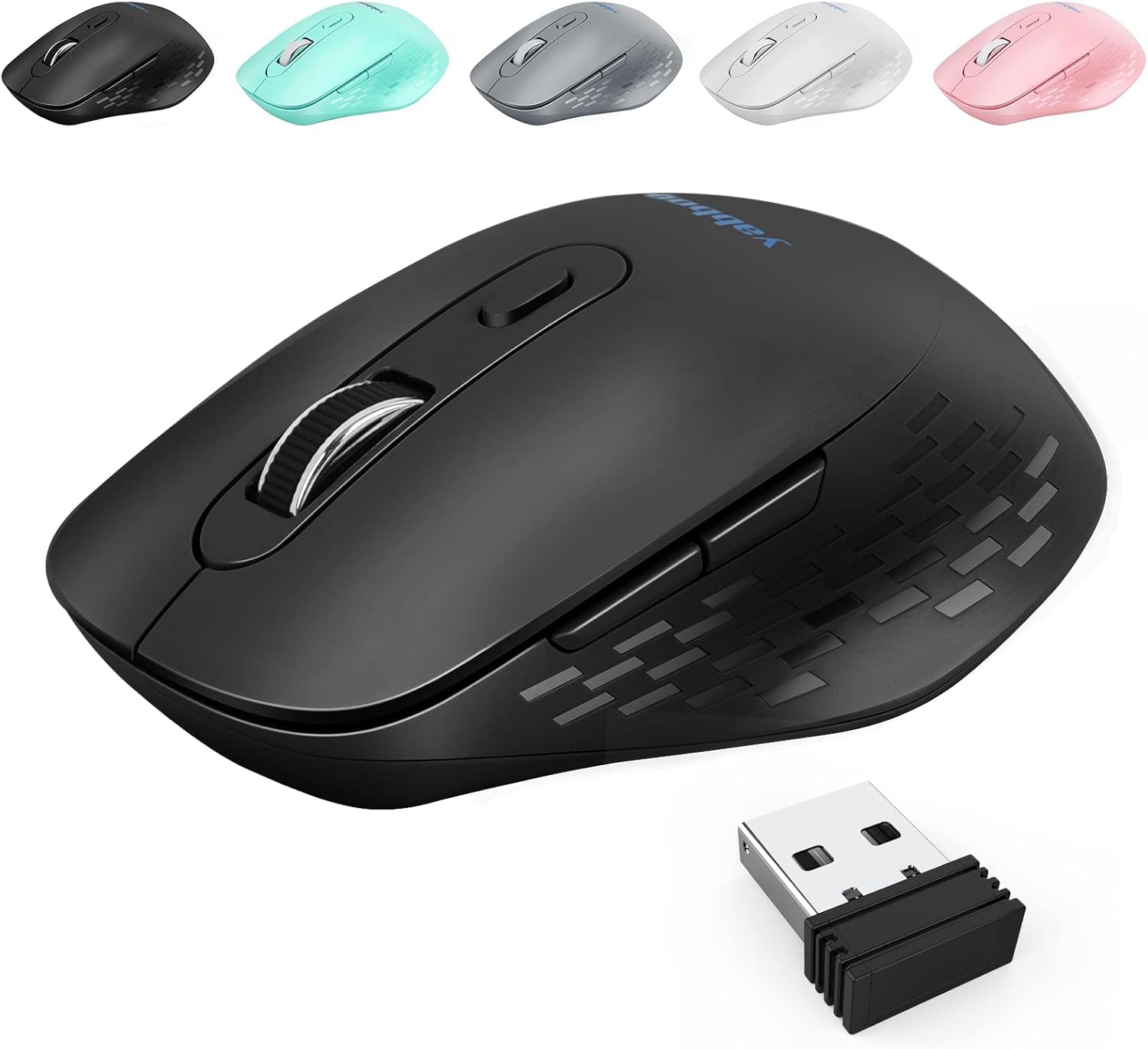 YABBOQ Ratón inalámbrico blanco y negro, versión 2023 2.4G, ratón óptico inalámbrico para computadora, mouse ergonómico de 6 botones, 80012001600