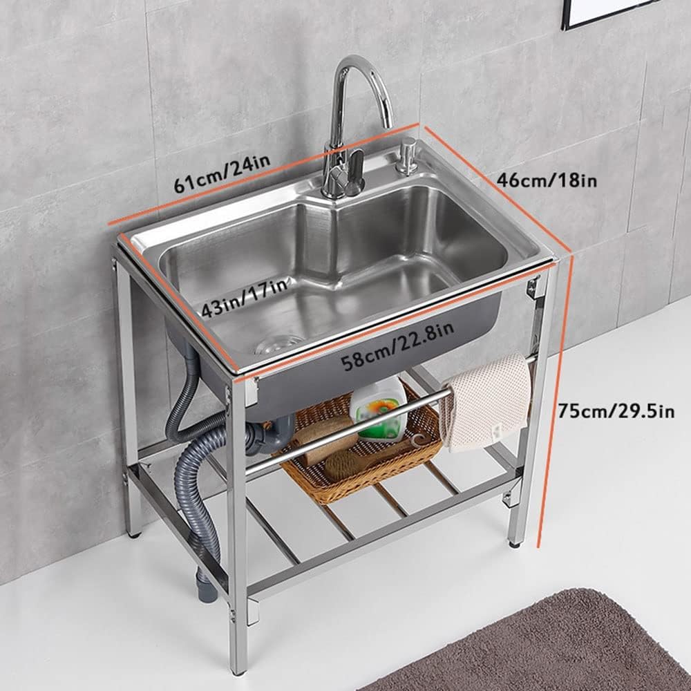 Fregadero de catering independiente, fregadero de acero inoxidable 304 para baño de perros, garaje, jardín, cocina, caravana, fácil de limpiar