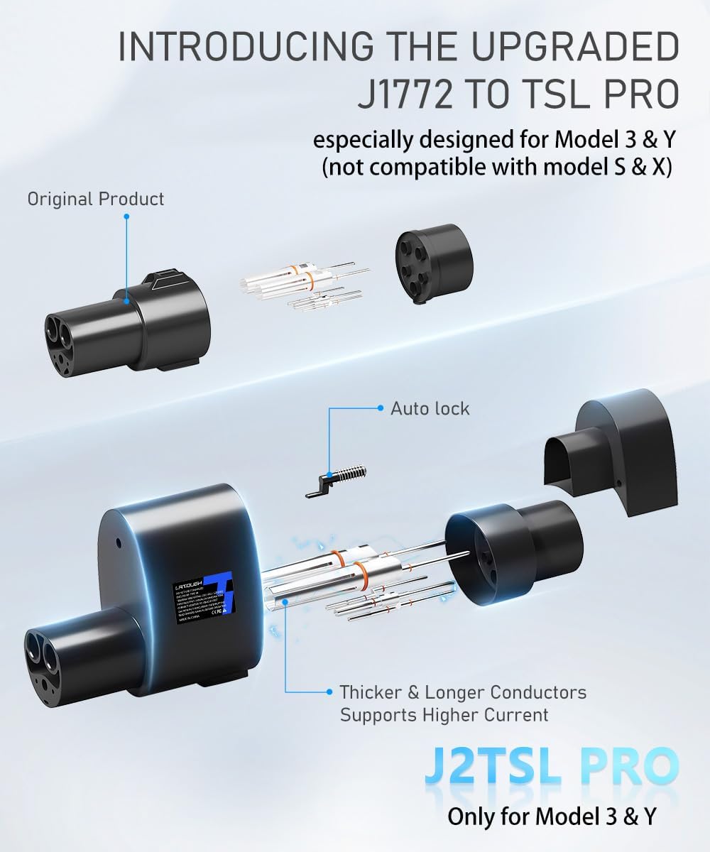 Adaptador mejorado J1772 a TSL Pro especialmente diseñado para el modelo 3 y adaptador de carga Y para accesorios Tesla, carga más rápida, soporte