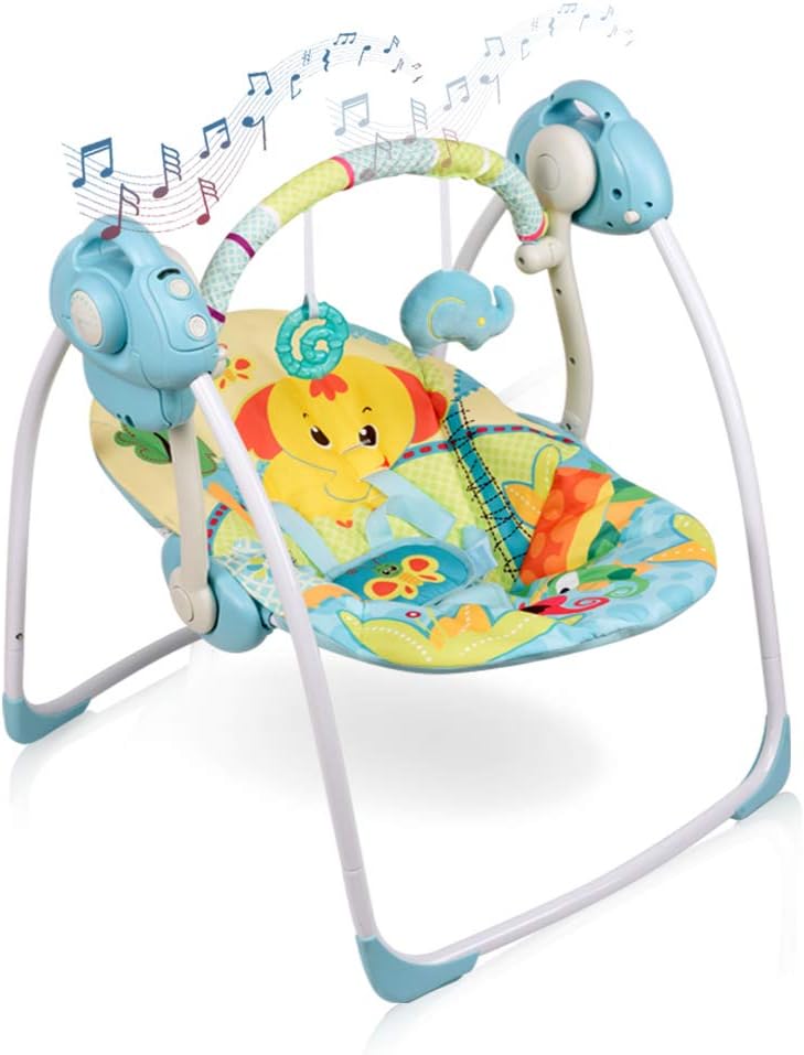 Columpio eléctrico portátil para bebé, columpio relajante con 6 movimientos, silla mecedora cómoda con música inteligente, adecuado para 0-9 meses