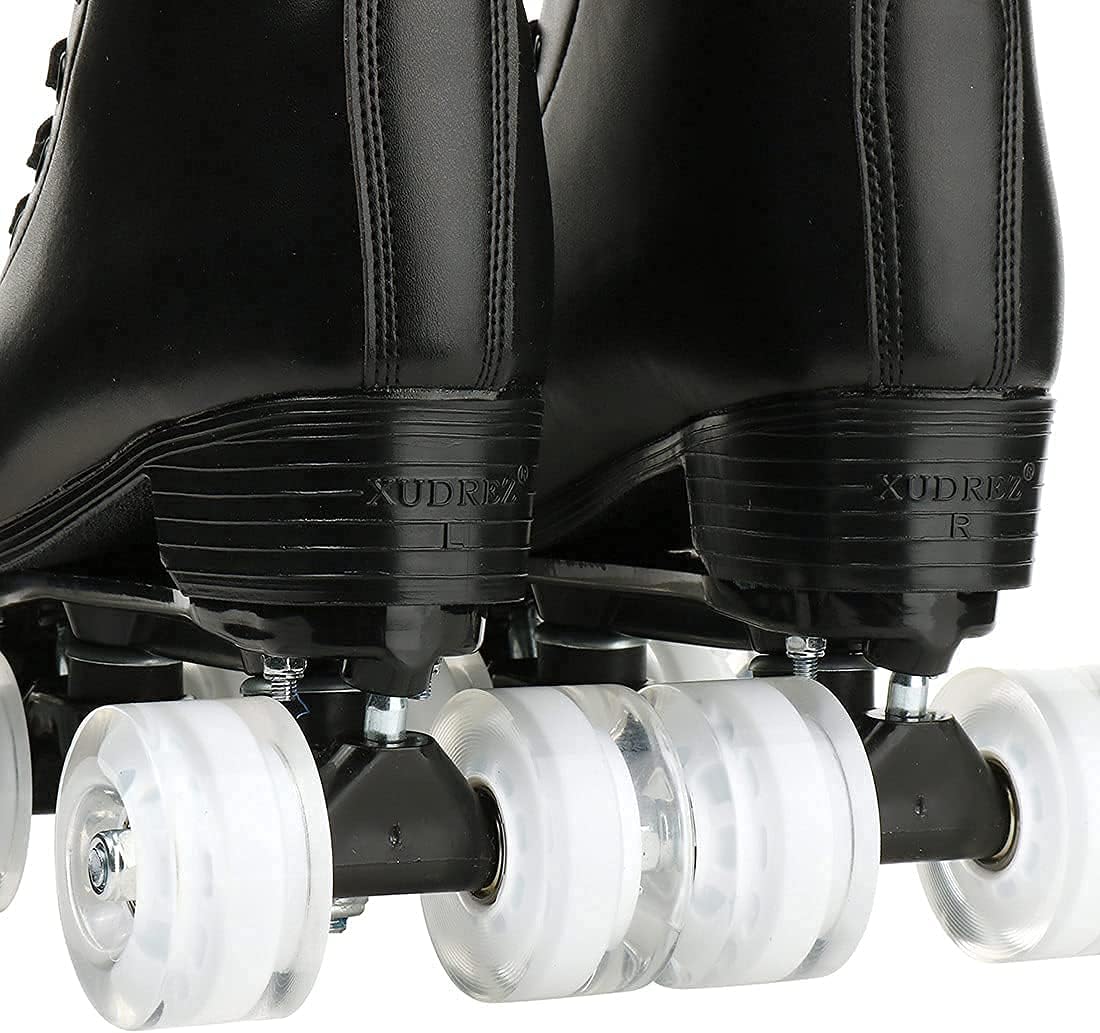 Patines para mujer, de piel sintética, patines brillantes ajustables, patines de 4 ruedas, de doble línea para chica.