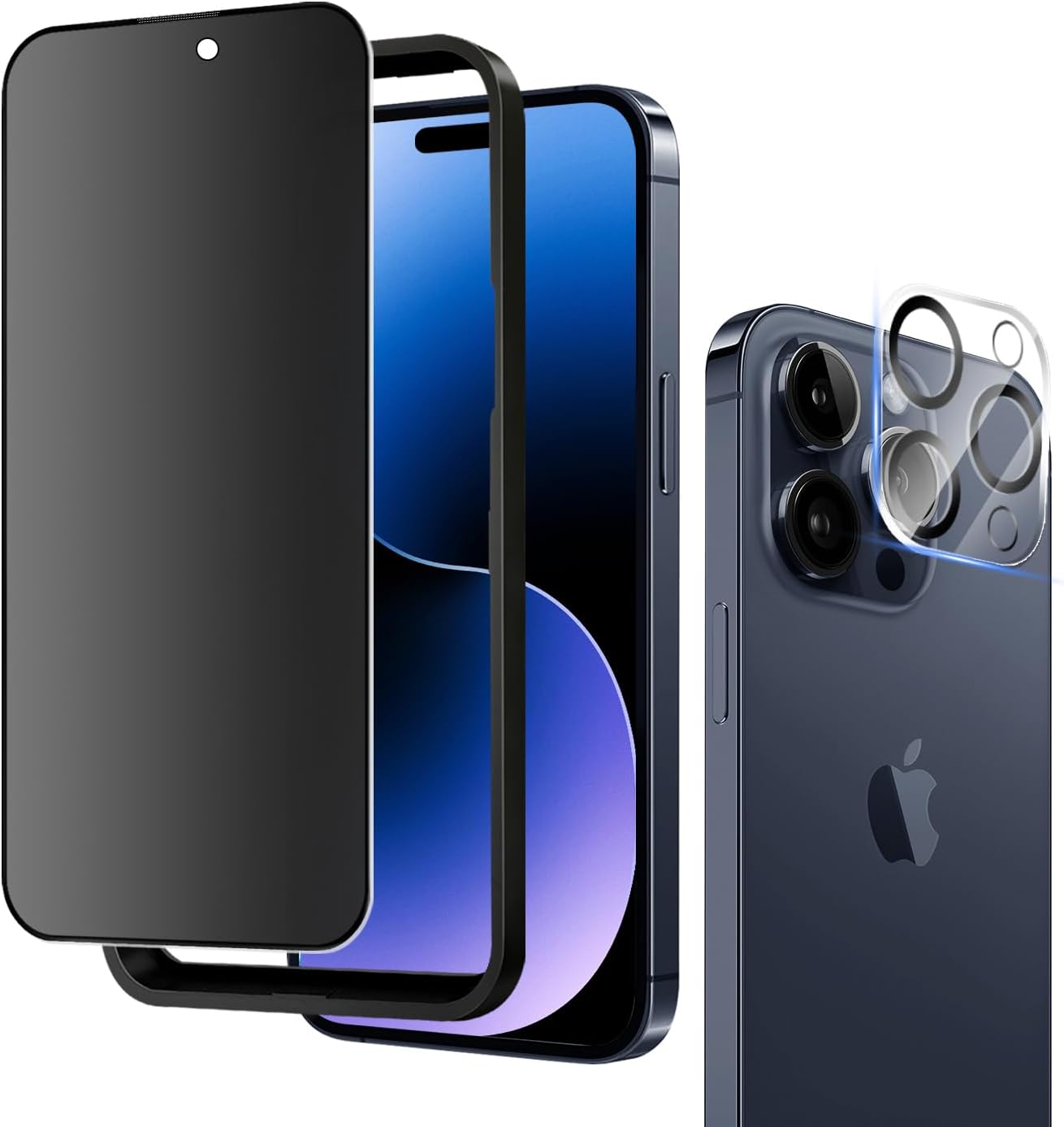 Protector de pantalla de privacidad mate para iPhone 15 Pro Max de 6.7 pulgadas con protector de lente de cámara, cobertura completa, antirreflejos,