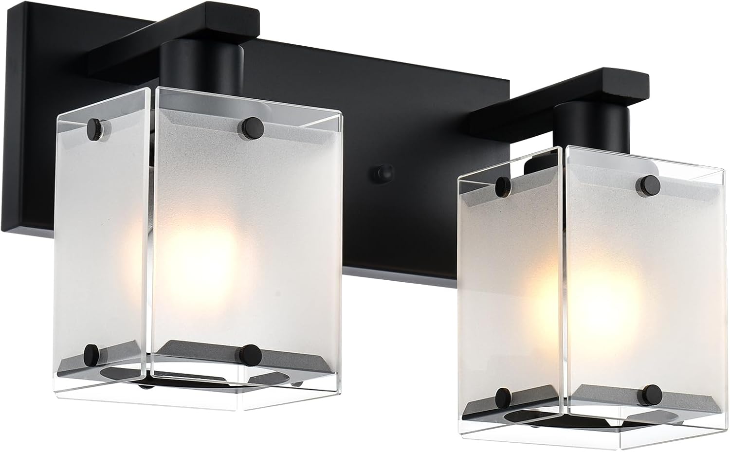 Lámpara de pared negra, 2 luces, lámpara de montaje en pared sobre espejo para dormitorio, mesita de noche, estudio, sala de estar, pantalla