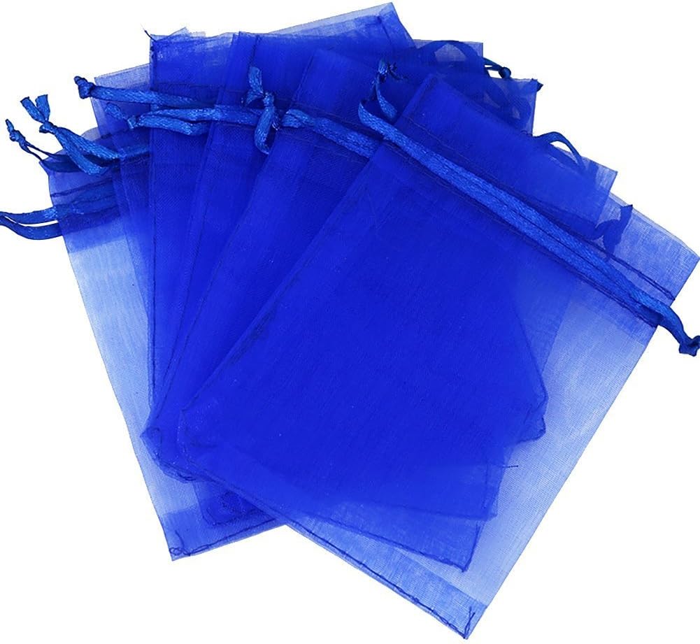 Wudygirl 50 bolsas de organza con cordón de 6 x 9 pulgadas, bolsas de joyería azul, velas de recuerdo de deshierbe, bolas de juguete cosmético, baby